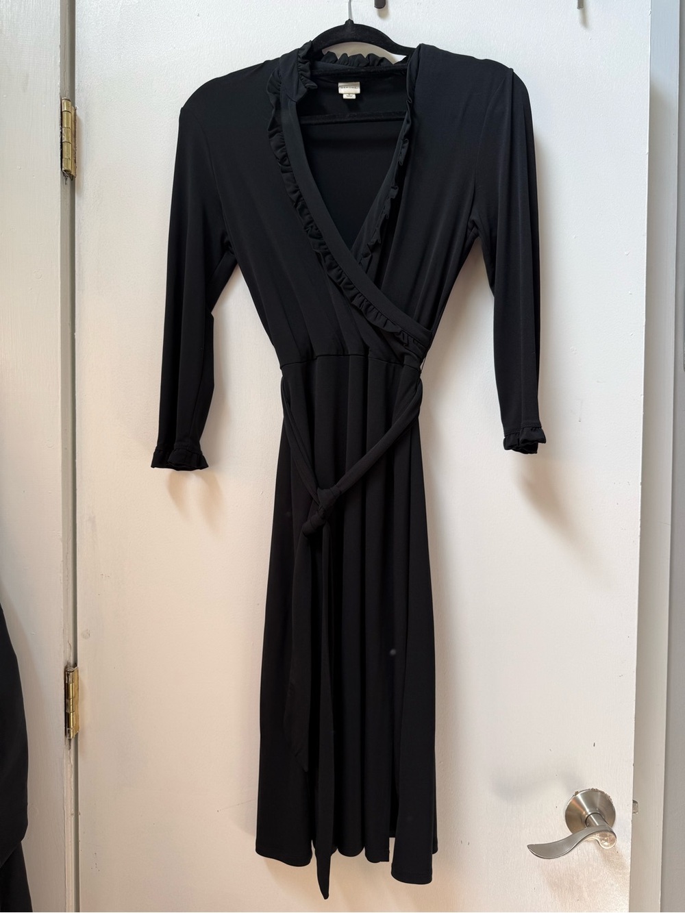 Merona Black Long-Sleeve Ruffle Wrap Dress